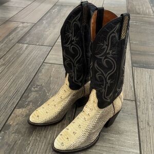 J. Chisholm Snakeskin Cowboy Boots, snake skin and  Brown Leather Shaft size 7